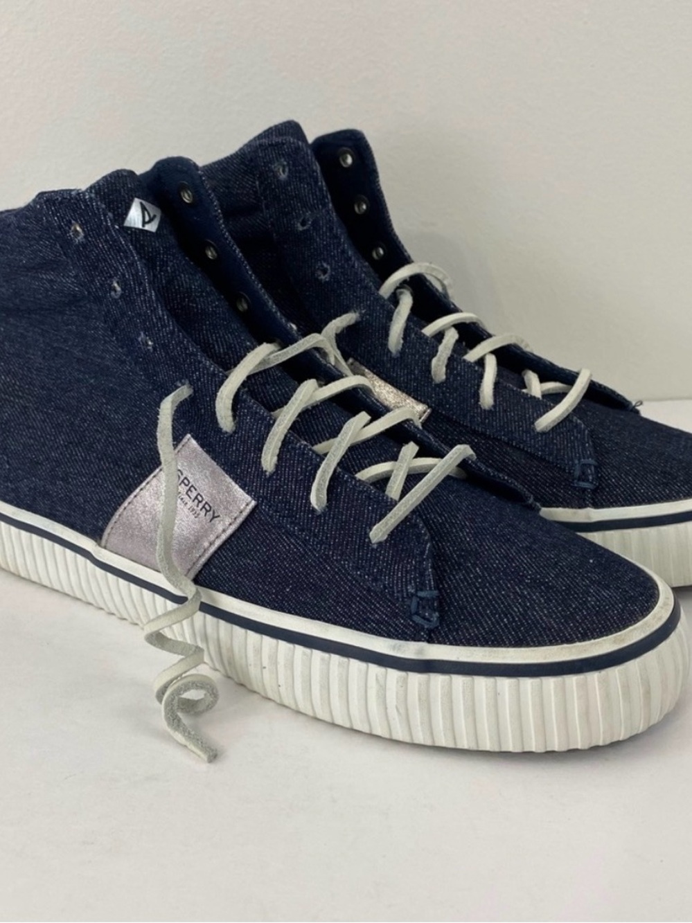 Sperry Navy Denim High-Top Sneakers with White Soles